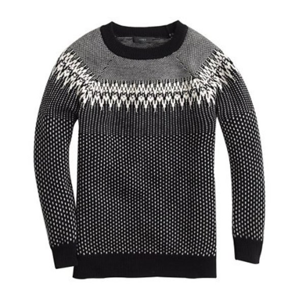 J Crew Merino Wool Black & White Fair Isle Sweater